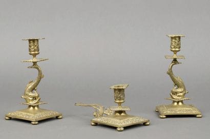Paire de FLAMBEAUX et RAT DE CAVE en bronze...