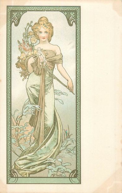 5 CARTES POSTALES MUCHA : « C-28-3ème Série-Printemps...