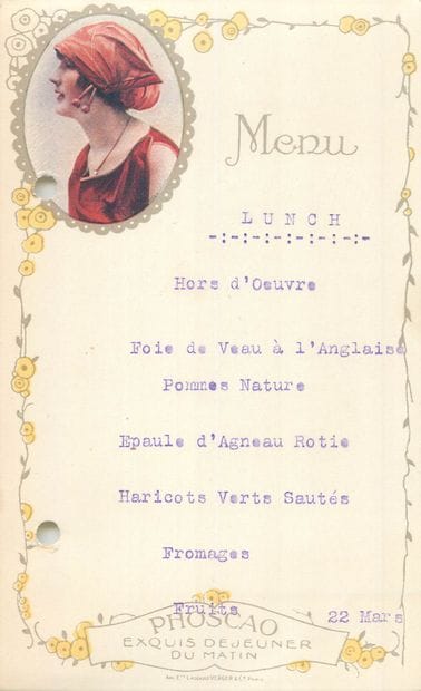 57 MENUS : Alimentaire. Divers Établissements...