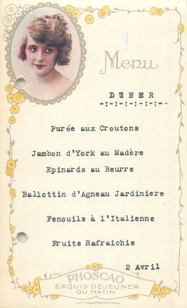 57 MENUS : Alimentaire. Divers Établissements...