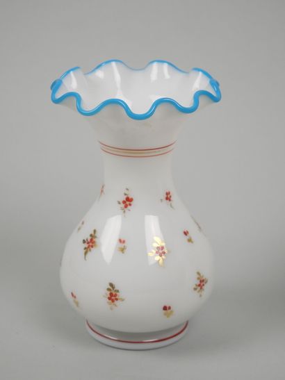 Pair of white opaline vases decorated with...