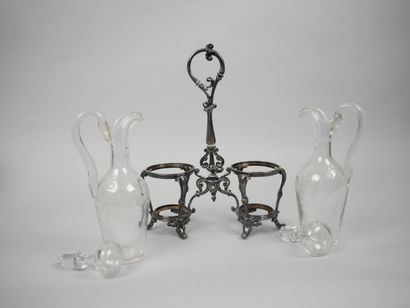 Pair of glass oil and vinegar cruets with...