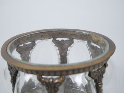 Oval blown-glass and metal cookie tin decorated...
