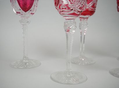 Reunion of 5 crystal glasses partially tinted...