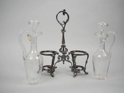 Pair of glass oil and vinegar cruets with...