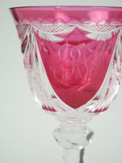 Reunion of 5 crystal glasses partially tinted...