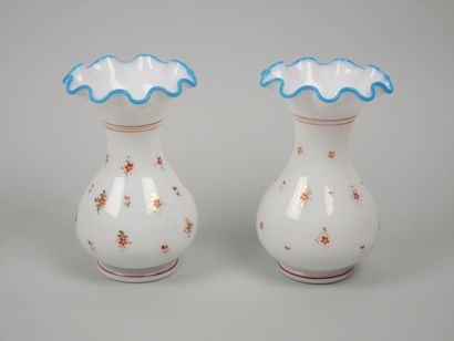 Pair of white opaline vases decorated with...