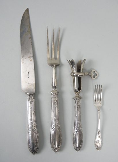 Silver flatware with ribbon and laurel leaf...