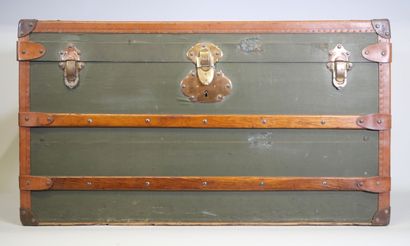 Travel trunk in studded leather, cardboard...