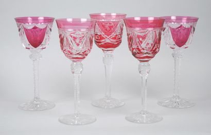 Reunion of 5 crystal glasses partially tinted...