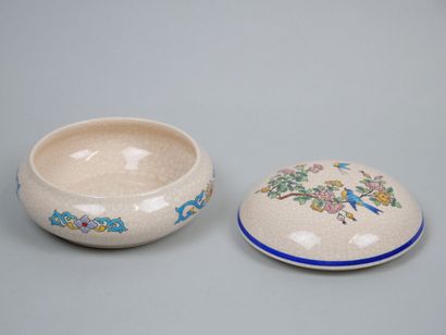 LONGWY
Cracked earthenware round box with...