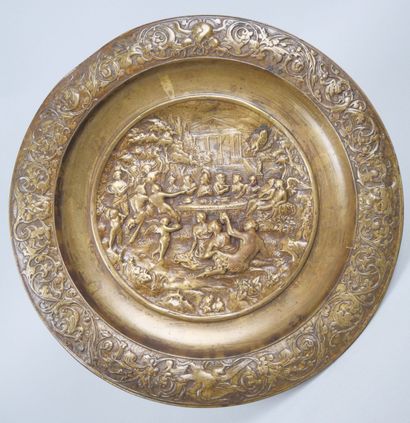 Bronze tripod bowl with relief decoration...