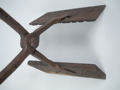 Cast iron waffle iron with foliage and fleur-de-lys...