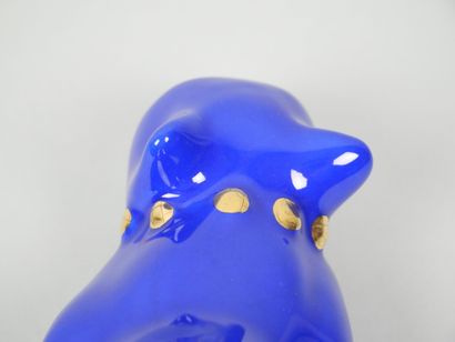 LONGWY
Blue-glazed earthenware cat with gold...