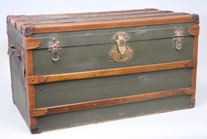 Travel trunk in studded leather, cardboard...