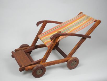 Small doll's deckchair in natural wood with...