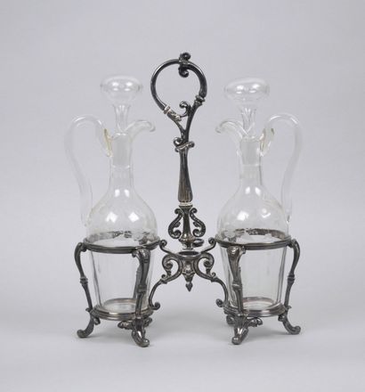 Pair of glass oil and vinegar cruets with...