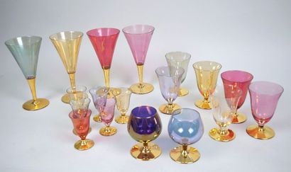 Part of a tinted and gilded glass service...