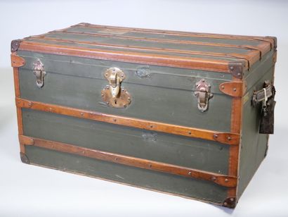 Travel trunk in studded leather, cardboard...