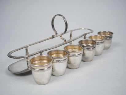 Silver-plated liqueur service with ribboned...
