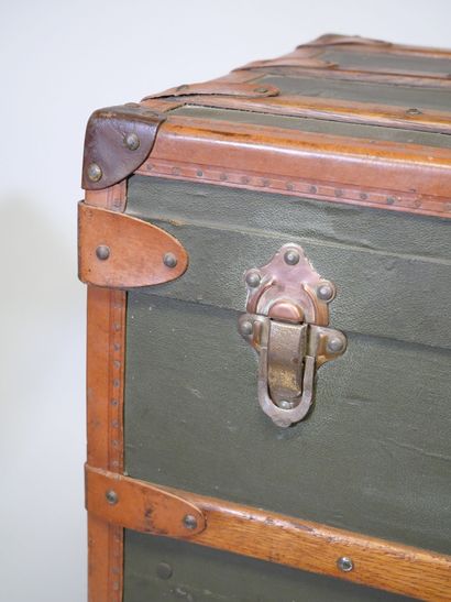 Travel trunk in studded leather, cardboard...