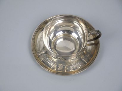 Cup and saucer in 950-thousandth silver with...