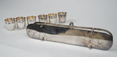 Silver-plated liqueur service with ribboned...
