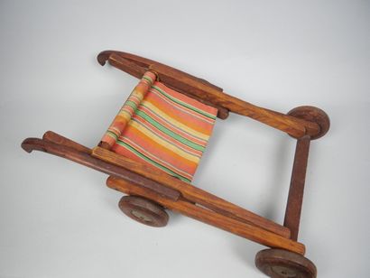 Small doll's deckchair in natural wood with...