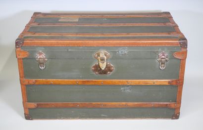 Travel trunk in studded leather, cardboard...