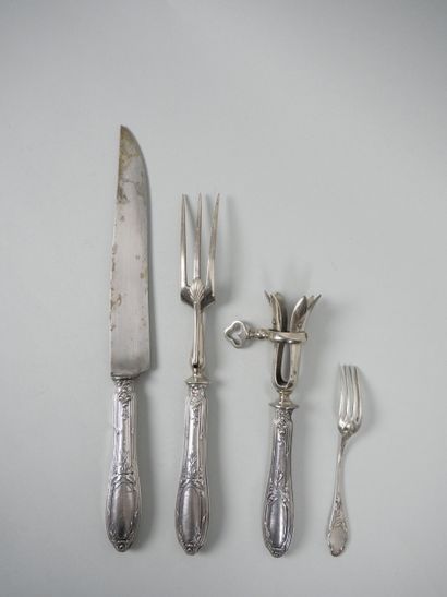 Silver flatware with ribbon and laurel leaf...