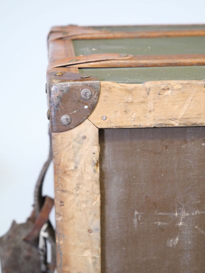 Travel trunk in studded leather, cardboard...