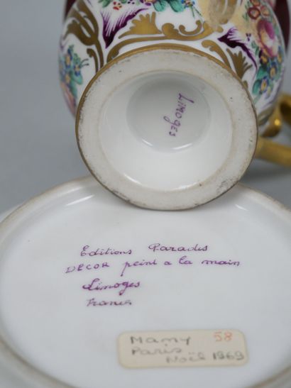 LIMOGES
Porcelain cup and saucer with polychrome...