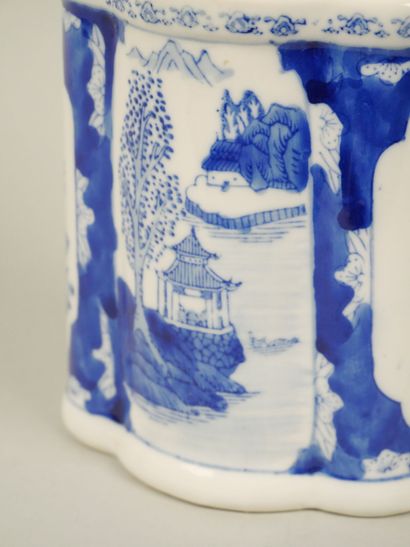 Porcelain tea pot with blue-white decoration...