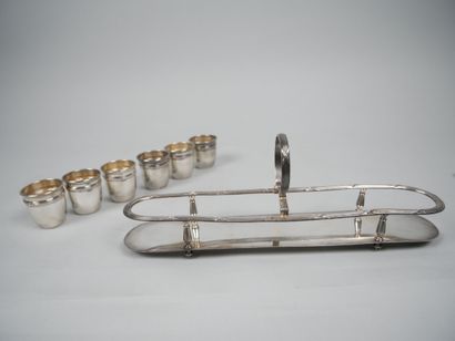 Silver-plated liqueur service with ribboned...