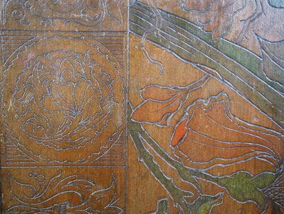 Set of two decorative panels in natural wood,...