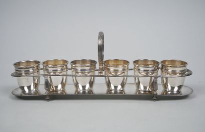 Silver-plated liqueur service with ribboned...