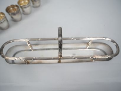 Silver-plated liqueur service with ribboned...