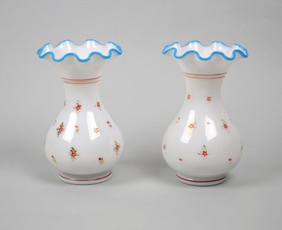 Pair of white opaline vases decorated with...