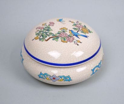 LONGWY
Cracked earthenware round box with...
