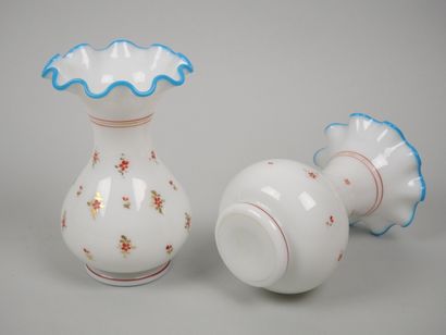 Pair of white opaline vases decorated with...