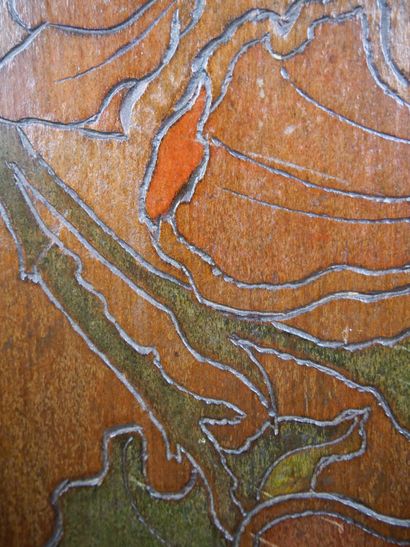 Set of two decorative panels in natural wood,...