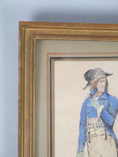 19th century school 
Man with bicorne
Watercolor...
