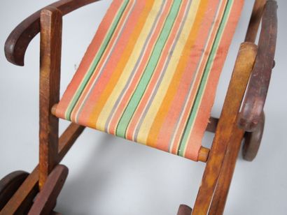 Small doll's deckchair in natural wood with...