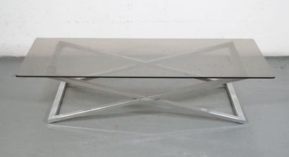 Chromed metal coffee table, X-shaped base,...