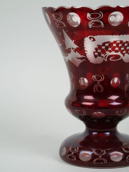 Medici vase in ruby crystal, with engraved...