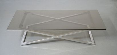 Chromed metal coffee table, X-shaped base,...