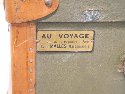 Travel trunk in studded leather, cardboard...