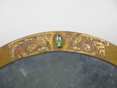 Frame in natural wood and stamped metal decorated...