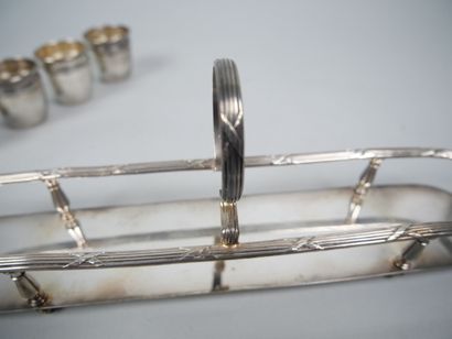 Silver-plated liqueur service with ribboned...