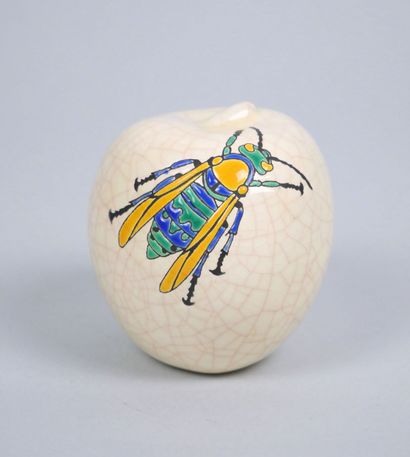 LONGWY 
Cracked earthenware apple with enameled...
